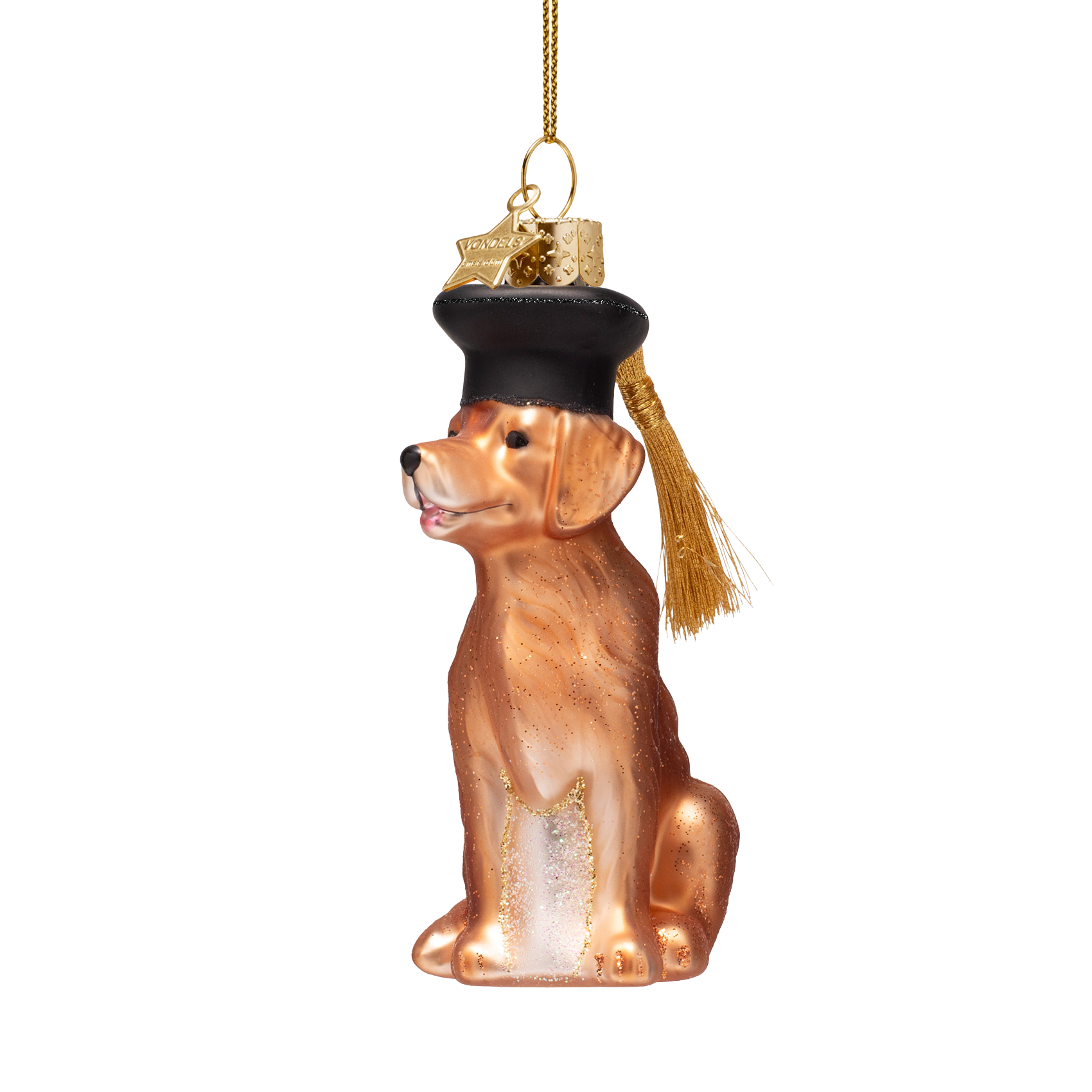 Ornament aus Glas: Hund mit Doktorhut, Höhe 10 cm