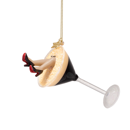 Ornamentale Espresso-Martini-Figur aus Glas mit hohen Absätzen, Höhe 13 cm