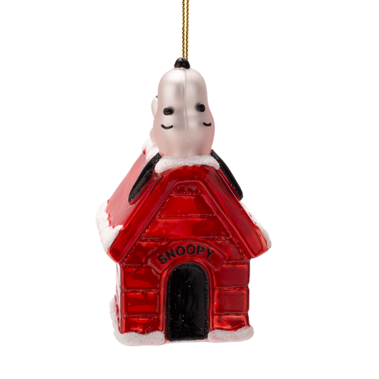Ornament glass Snoopy/Peanuts laying on doghouse H10cm w/box
