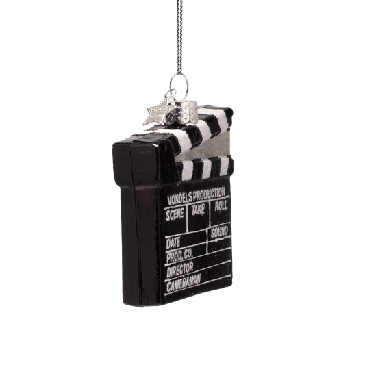 Ornament glass black clapperboard H7.5cm