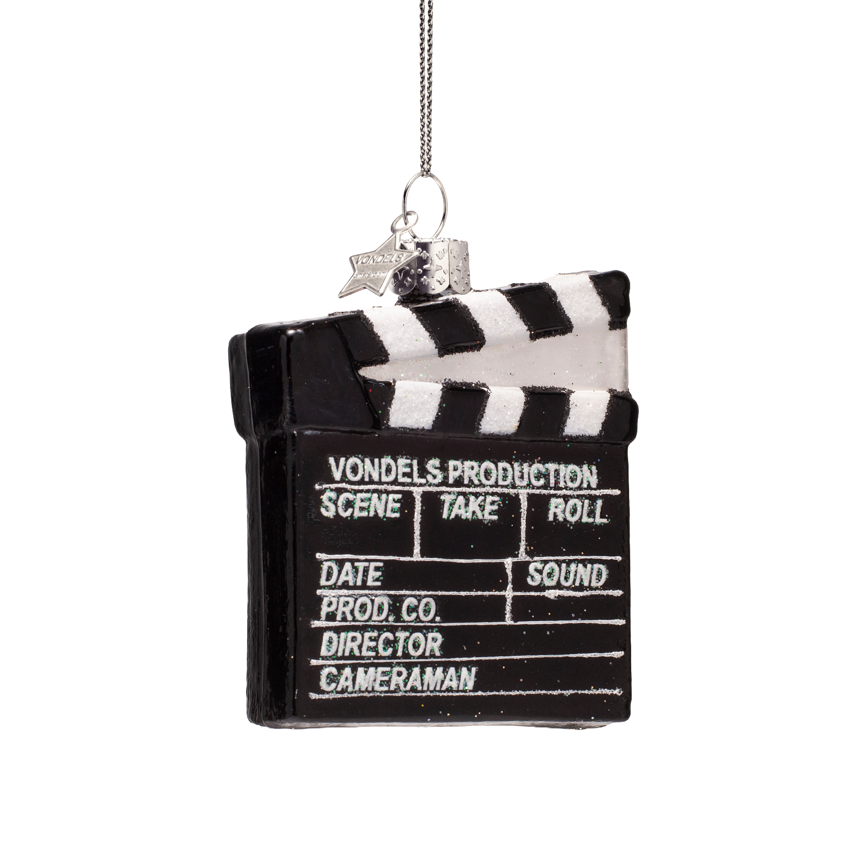 Ornament glass black clapperboard H7.5cm