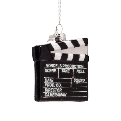 Ornament glass black clapperboard H7.5cm