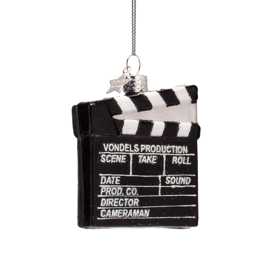 Ornament glass black clapperboard H7.5cm