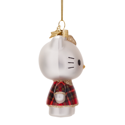 Hello Kitty-Glasornament im schottischen Kleid, 9 cm hoch, mit Box