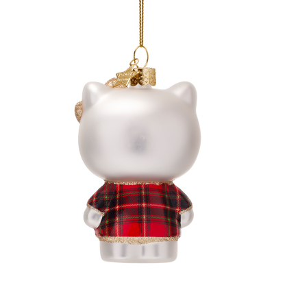 Hello Kitty-Glasornament im schottischen Kleid, 9 cm hoch, mit Box