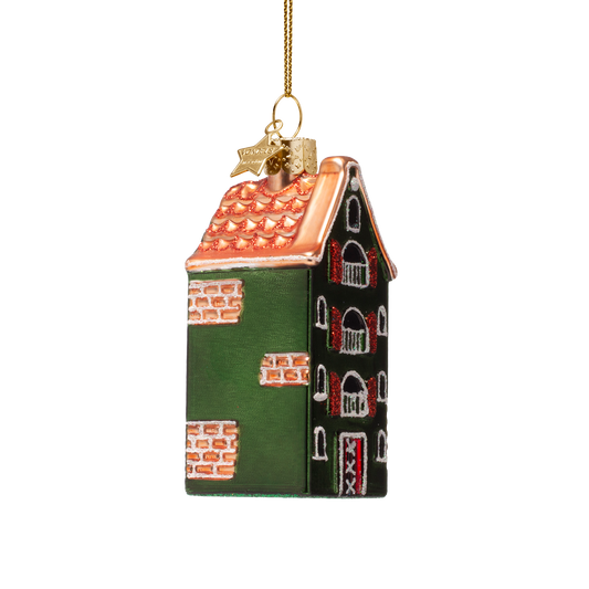 Ornament glass green Amsterdam canal house H9cm
