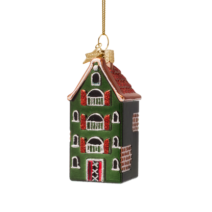 Ornament glass green Amsterdam canal house H9cm