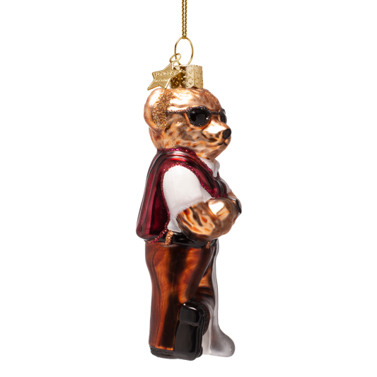 Ornament glass bear in golf clothes H11.5cm