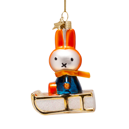 Ornament glass Nijntje/Miffy on sleigh H11cm w/box