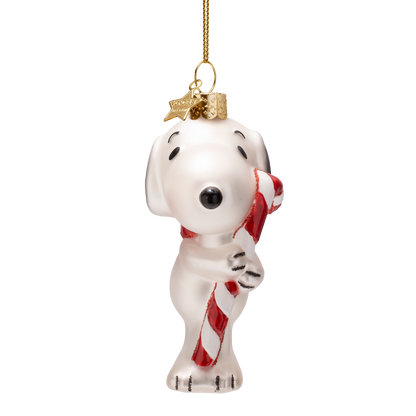 Snoopy/Peanuts-Glasfigur mit Zuckerstange, Höhe 9,5 cm, mit Schachtel