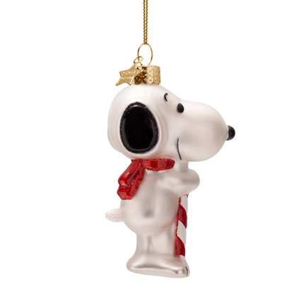 Snoopy/Peanuts-Glasfigur mit Zuckerstange, Höhe 9,5 cm, mit Schachtel