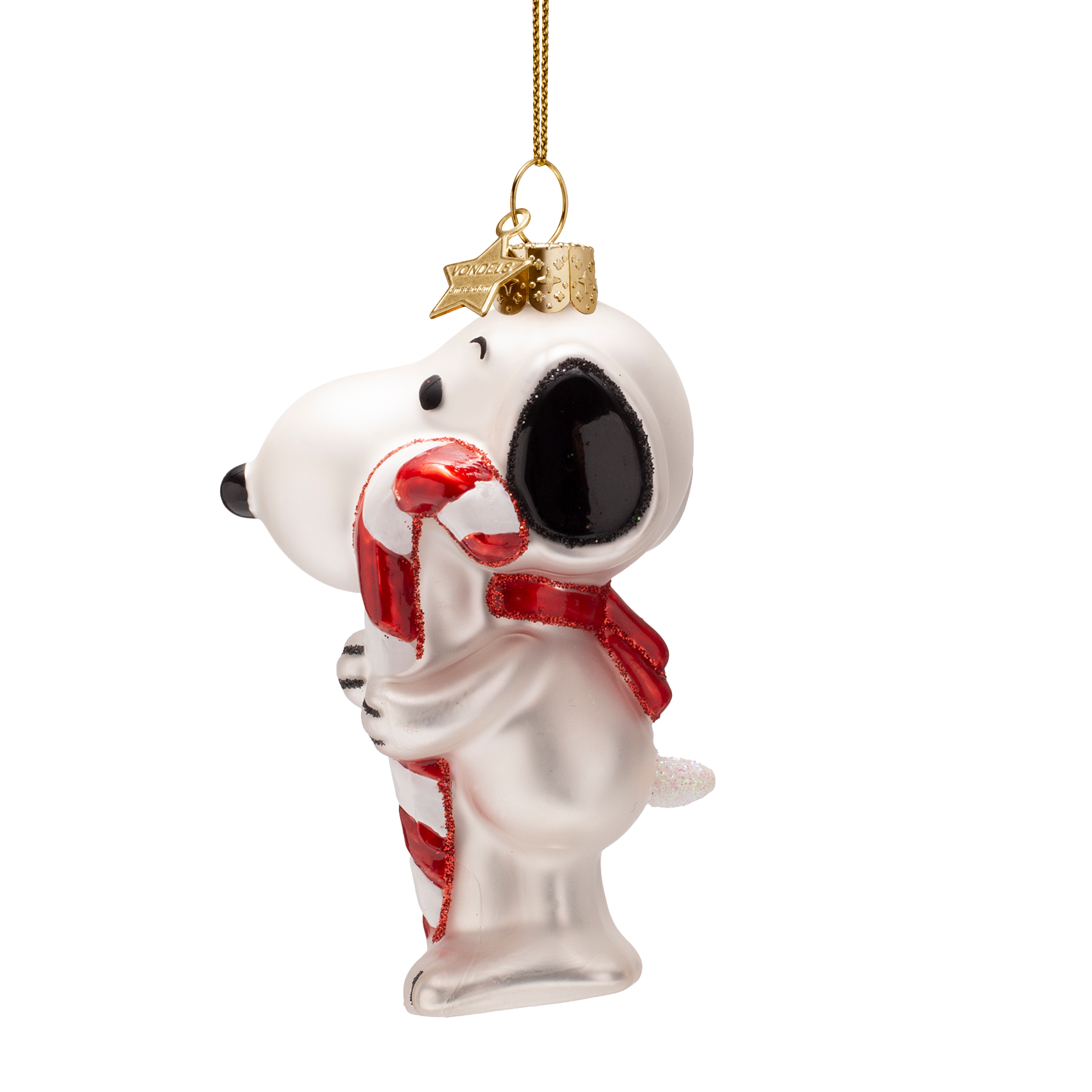 Snoopy/Peanuts-Glasfigur mit Zuckerstange, Höhe 9,5 cm, mit Schachtel