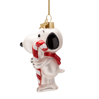 Snoopy/Peanuts-Glasfigur mit Zuckerstange, Höhe 9,5 cm, mit Schachtel