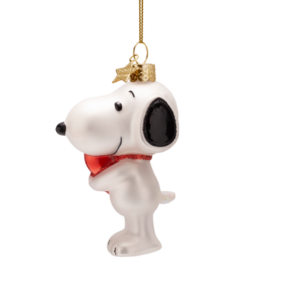Snoopy/Peanuts-Glasornament mit Herz, 11 cm hoch, mit Schachtel