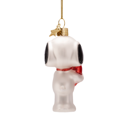 Snoopy/Peanuts-Glasornament mit Herz, 11 cm hoch, mit Schachtel