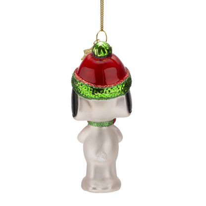 Snoopy/Peanuts-Glasornament mit Geschenk, 11 cm hoch, inklusive Schachtel