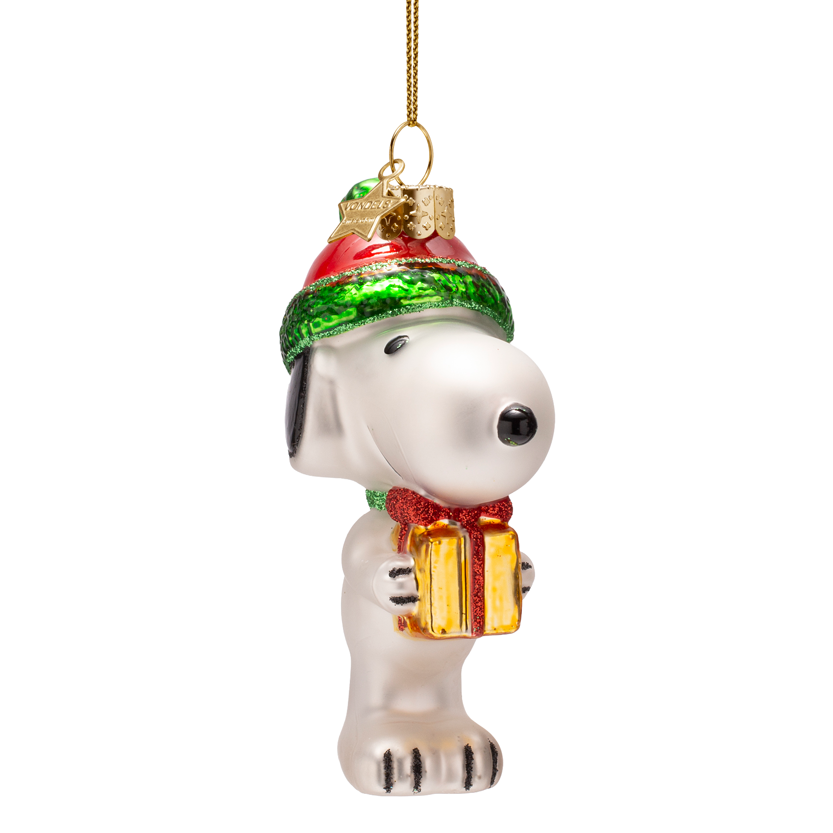 Snoopy/Peanuts-Glasornament mit Geschenk, 11 cm hoch, inklusive Schachtel
