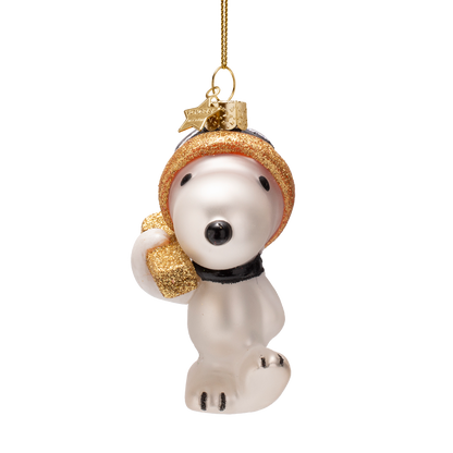 Snoopy/Peanuts-Glasfigur mit Skiern, Höhe 11 cm, mit Box