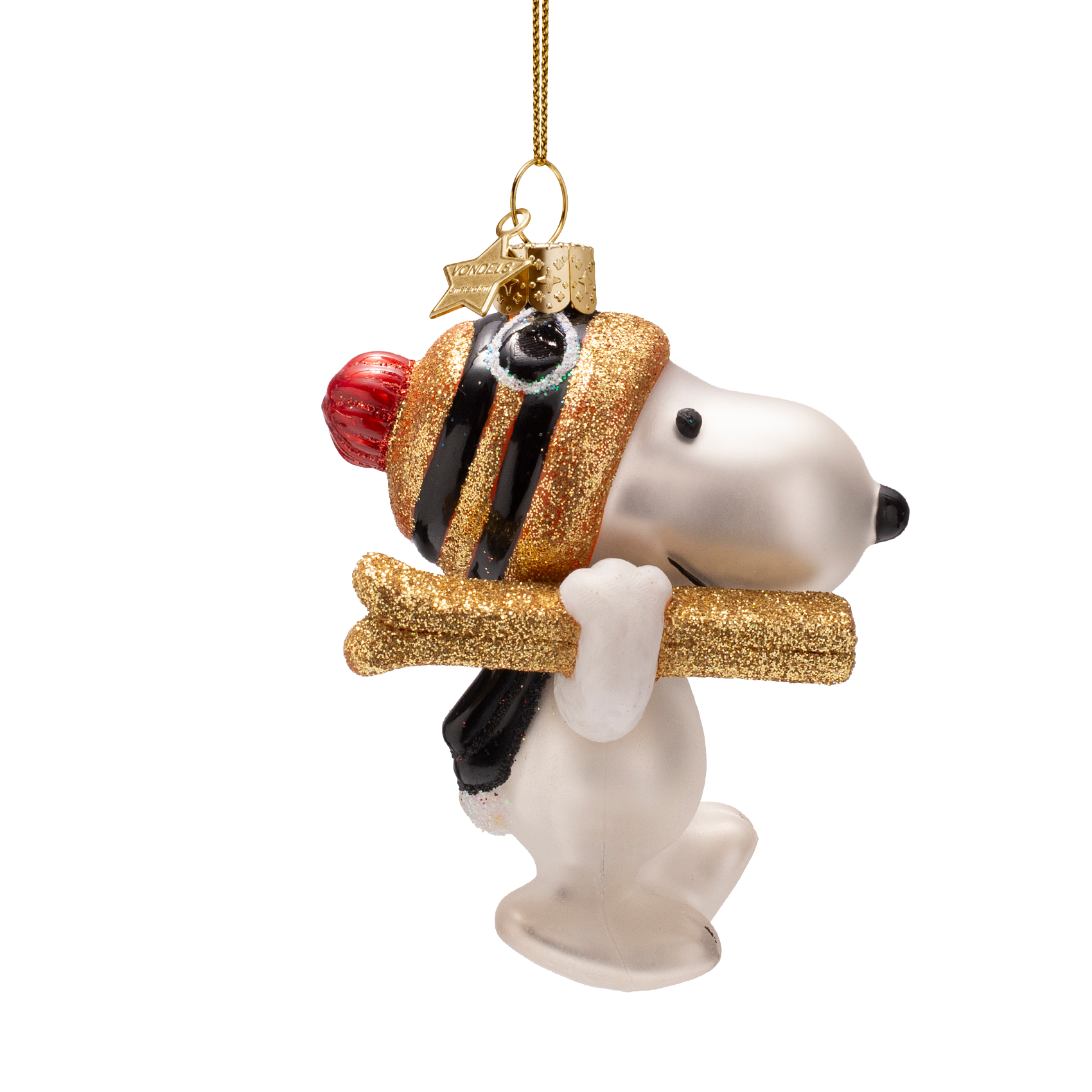 Snoopy/Peanuts-Glasfigur mit Skiern, Höhe 11 cm, mit Box