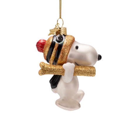 Snoopy/Peanuts-Glasfigur mit Skiern, Höhe 11 cm, mit Box