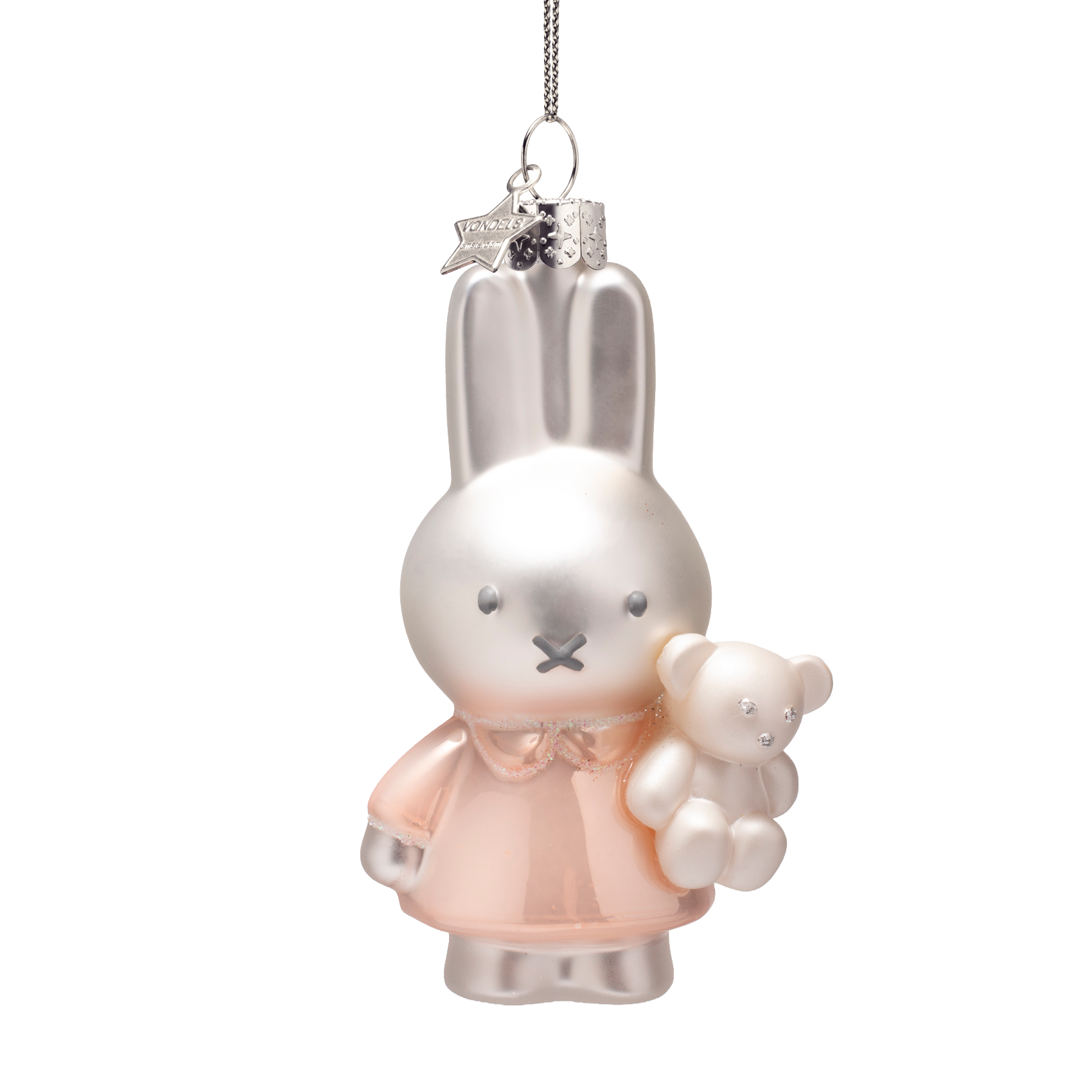 Ornamentglas Nijntje/Miffy, babyrosa mit Bär, H 11 cm, mit Box