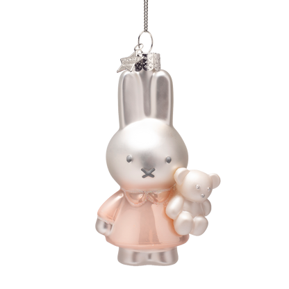 Ornamentglas Nijntje/Miffy, babyrosa mit Bär, H 11 cm, mit Box