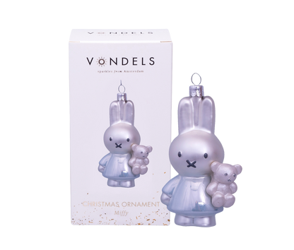 Ornamentglas Nijntje/Miffy, hellblau mit Bär, H 11 cm, mit Schachtel