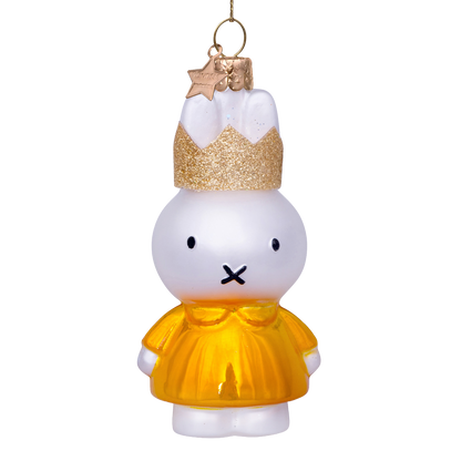 Miffy-Glasfigur, gelbes Kleid mit Krone, 11 cm hoch, mit Schachtel