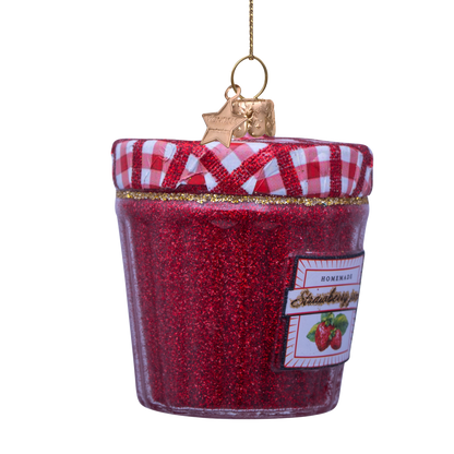 Dekoratives rotes Erdbeermarmeladenglas, H7cm