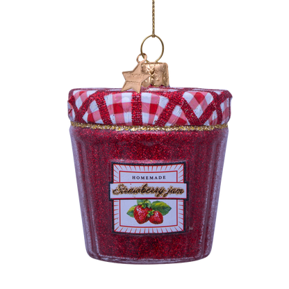 Dekoratives rotes Erdbeermarmeladenglas, H7cm