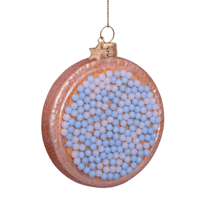 Ornamentglas blau/weiß, holländische Beschuitje, H 8,5 cm, mit Schachtel