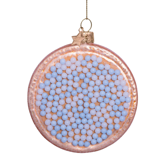 Ornamentglas blau/weiß, holländische Beschuitje, H 8,5 cm, mit Schachtel