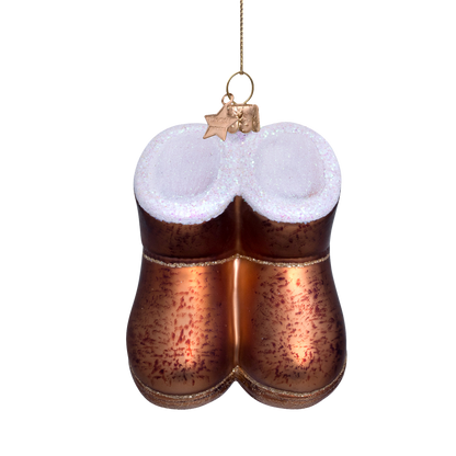 Ornament aus Glas, braune Wildlederstiefel, Höhe 7,5 cm