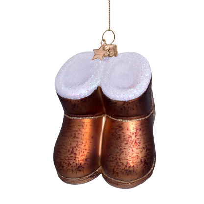 Ornament aus Glas, braune Wildlederstiefel, Höhe 7,5 cm