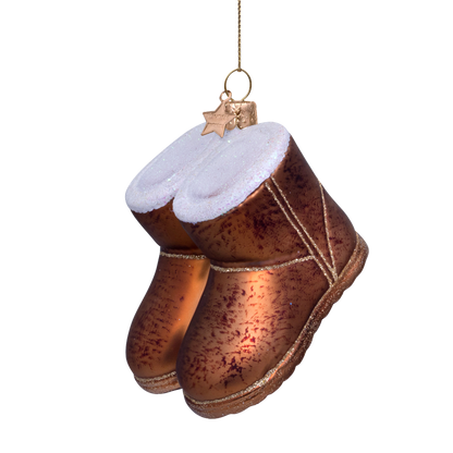 Ornament aus Glas, braune Wildlederstiefel, Höhe 7,5 cm