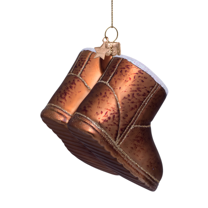 Ornament aus Glas, braune Wildlederstiefel, Höhe 7,5 cm
