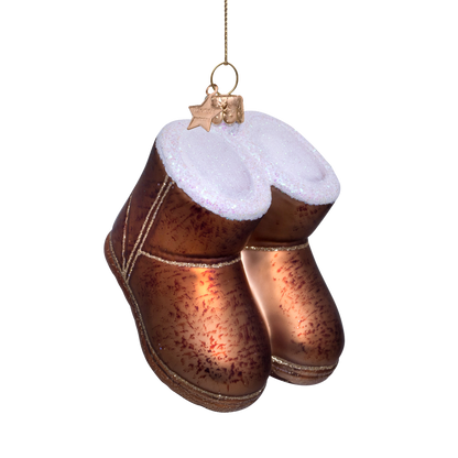Ornament aus Glas, braune Wildlederstiefel, Höhe 7,5 cm