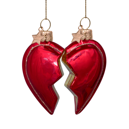 Ornament-Glas-Set, Herzform, beste Freunde, H 8,5 cm