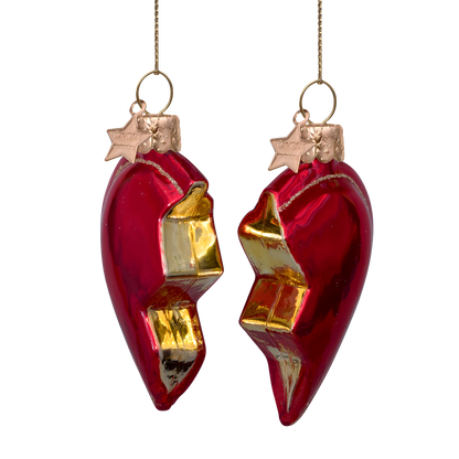 Ornament-Glas-Set, Herzform, beste Freunde, H 8,5 cm