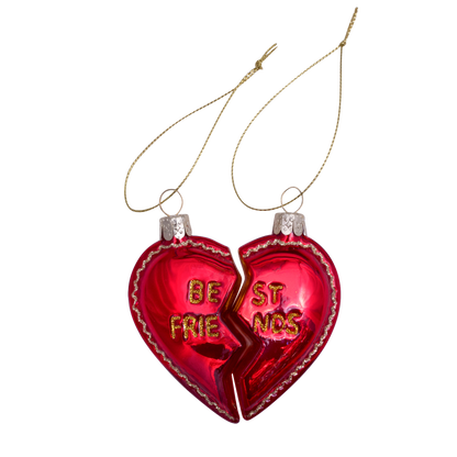 Ornament-Glas-Set, Herzform, beste Freunde, H 8,5 cm