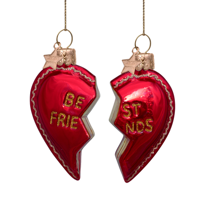 Ornament-Glas-Set, Herzform, beste Freunde, H 8,5 cm