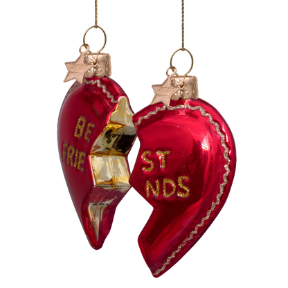 Ornament-Glas-Set, Herzform, beste Freunde, H 8,5 cm