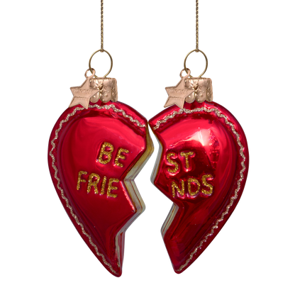 Ornament-Glas-Set, Herzform, beste Freunde, H 8,5 cm