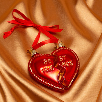 Ornament-Glas-Set, Herzform, beste Freunde, H 8,5 cm