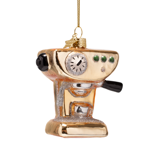 Ornament glass shiny gold coffee machine H9cm
