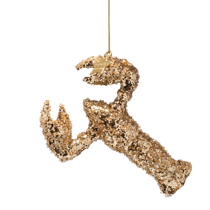 Ornament aus Glas, goldener Hummer, Höhe 14 cm