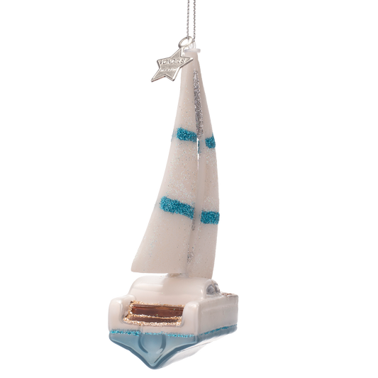 Ornament glass opal white sailing boat H13cm