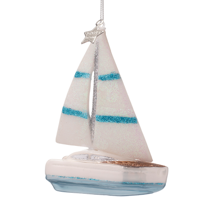 Ornament glass opal white sailing boat H13cm