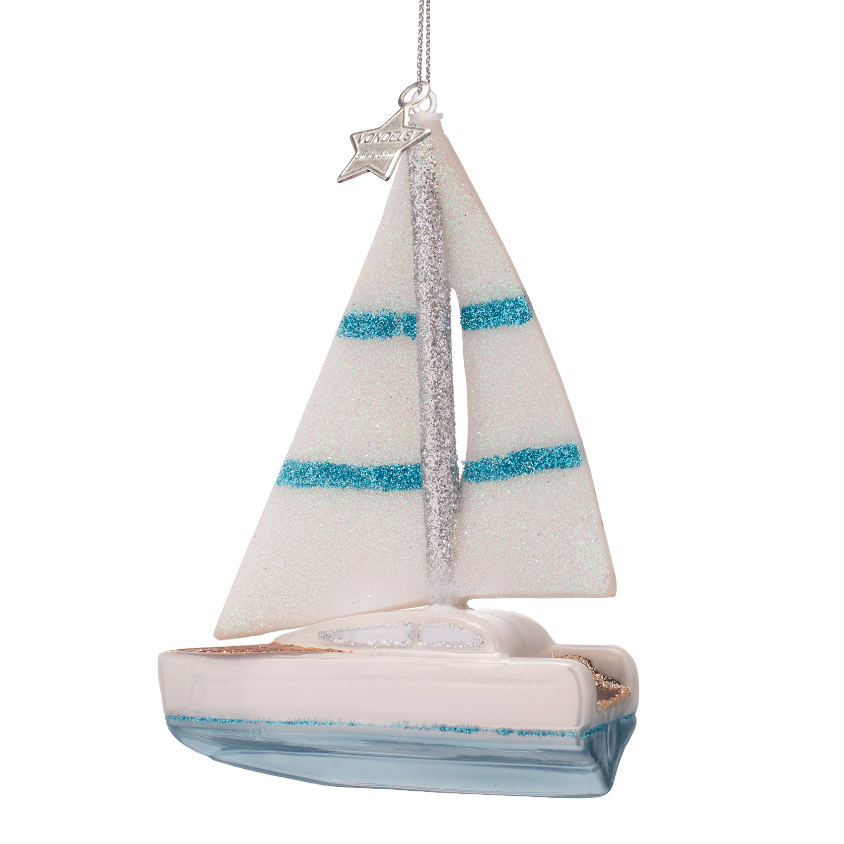 Ornament glass opal white sailing boat H13cm