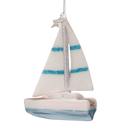Ornament glass opal white sailing boat H13cm